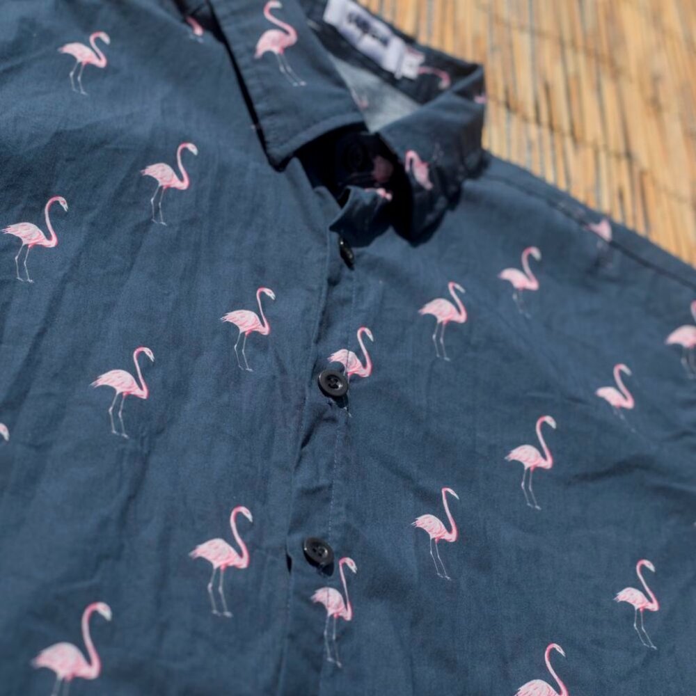 -M- Cotton VATPAVE Flamingos Shirt | Mens Casual Button Down | Summer Fashion